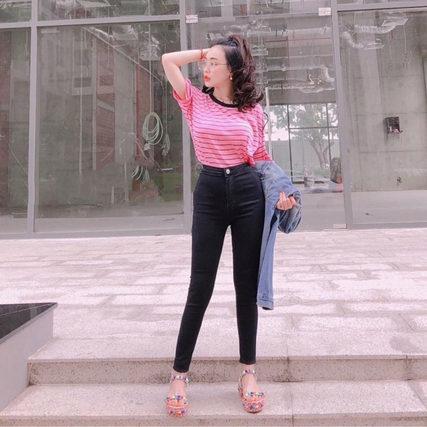 quần jean nữ lưng cao không đỉa chất giãn thoải mái Q2463