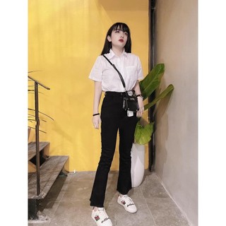 Quần jean nữ ống loe dài màu đen chất jean giãn tốt l099-1