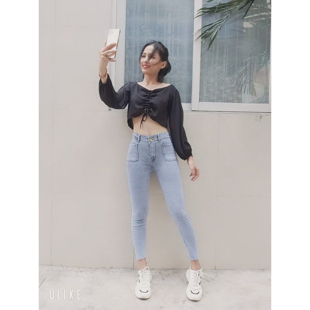 Quần jean nữ 2 TÚI KIỂU + 2 CÚC lưng siêu cao (NHẠT) 115 MS4
