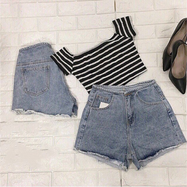 quần short jean nữ đai tròn v5244