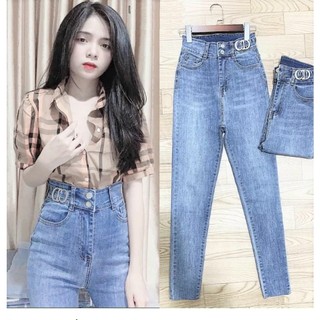 Quần jean nữ LOGO CD VS LẮP MIỆNG TÚI KIỂU 1 BÊN hai cúc trước ( LƯNG SIÊU CAO ) màu xanh nhạt ( 26-30 ) MSFF4