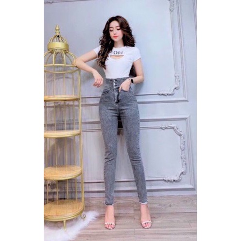 Quần Jean Nữ Lưng Cao 3  VÀ 4 CÚC Trước siêu xinh hot top chất jean giãn tốt 01/9-71