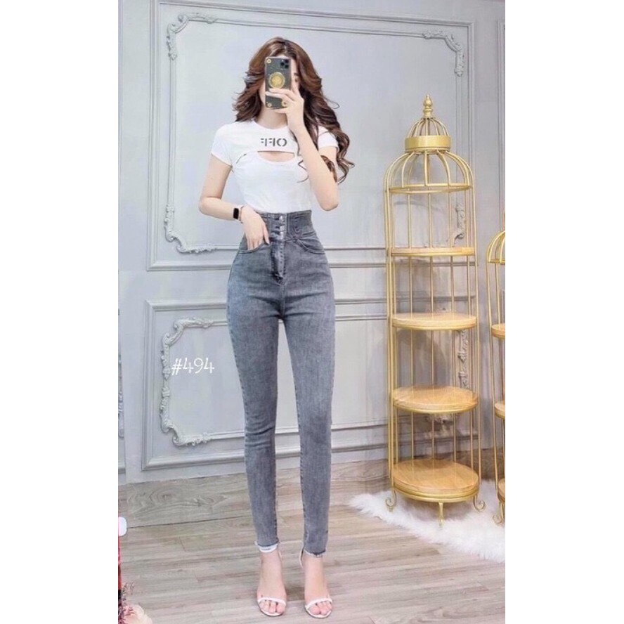 Quần Jean Nữ Lưng Cao 3  VÀ 4 CÚC Trước siêu xinh hot top chất jean giãn tốt 01/9-71