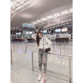 Quần jean nữ baggy rách kiểu 3166 màu xám 4/18-8