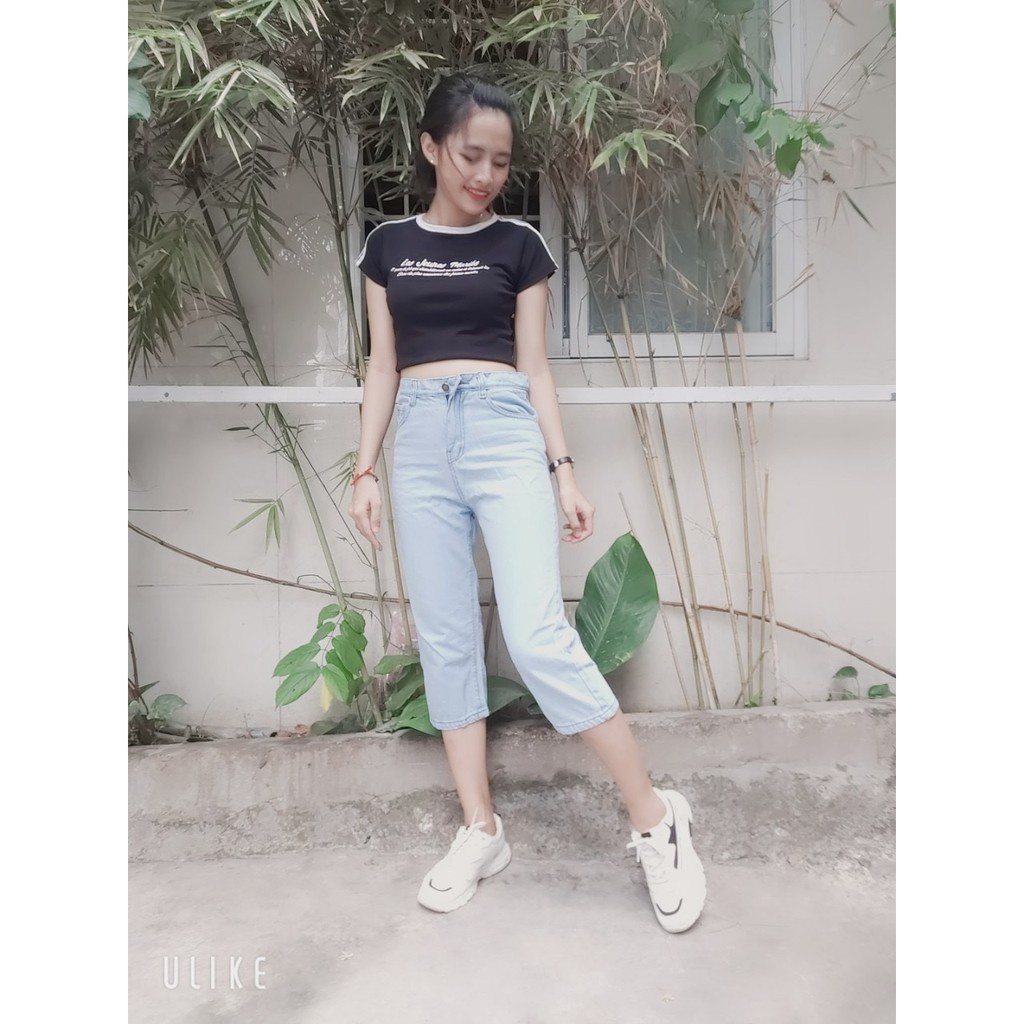 Quần jean nữ BAGGY LỠ GỐI ( XANH Đ XANH N ) TRƠN A4-4