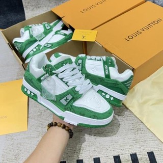 Giày louis vuitton lv trainer monogram denim giày lv xanh lá giày lv xanh trắng giày lv trainer white green +tất s
