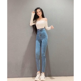 Quần jean nữ lưng cao KHÔNG ĐỈA MÀU XANH NHẠT SIZE 26-34 chất jean co giãn tốt LLK.DIA-10