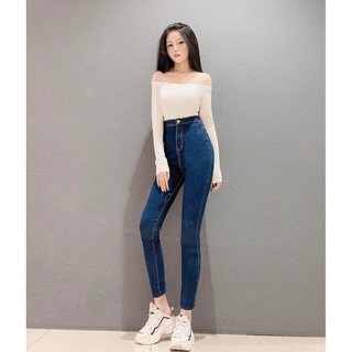 Quần jean nữ lưng cao ĐAI TRƠN mẫu mới nhất - không có túi trước, jean giãn xịn a1-1036