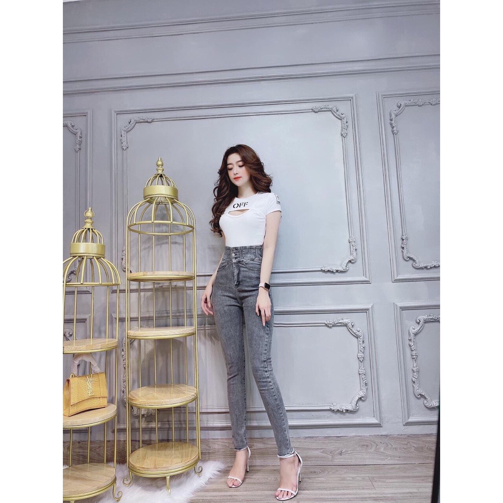 Quần jean nữ lưng siêu cao phối 3 VÀ 4 CÚC TRƯỚC CÓ SIZE ĐẠI siêu hot TREND VG1- 189 / 11