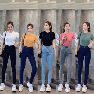 Quần jean nữ lưng cao ĐAI TRƠN mẫu mới nhất - không có túi trước, jean giãn xịn a1-496