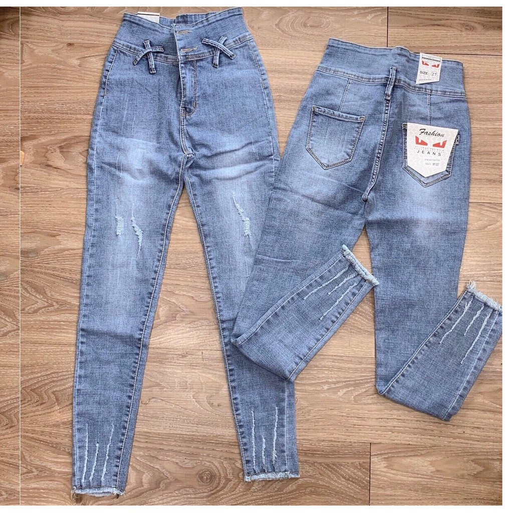 Quần jean nữ kiểu X CHÉO + hai cúc trước  màu xanh nhạt  8dg7