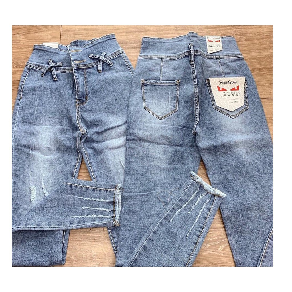 Quần jean nữ kiểu X CHÉO + hai cúc trước  màu xanh nhạt  8dg7