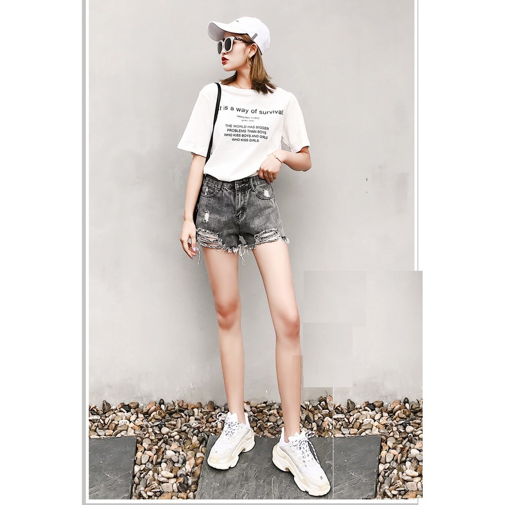 Quần short jean nữ MÀU XÁM RÁCH 2 BÊN CÀO TƯA mẫu mới S0DQ-667