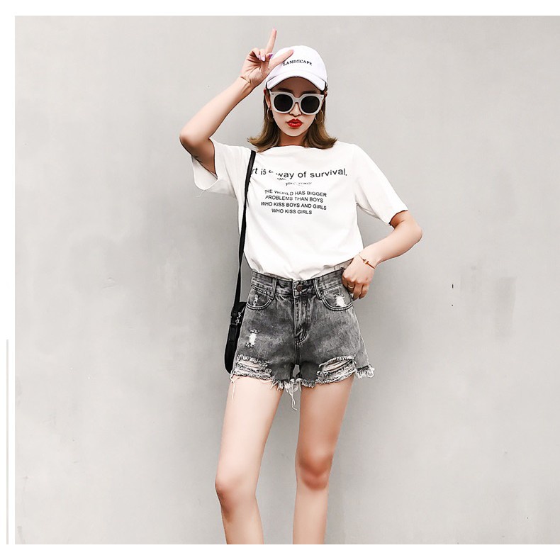 Quần short jean nữ MÀU XÁM RÁCH 2 BÊN CÀO TƯA mẫu mới S0DQ-667