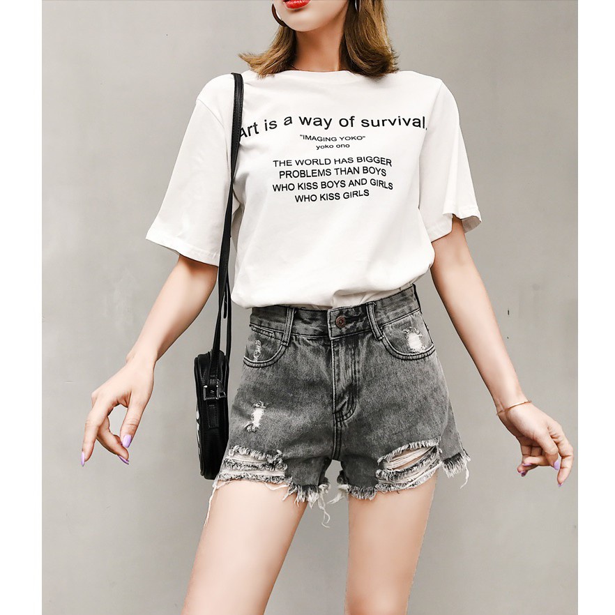 Quần short jean nữ MÀU XÁM RÁCH 2 BÊN CÀO TƯA mẫu mới S0DQ-667