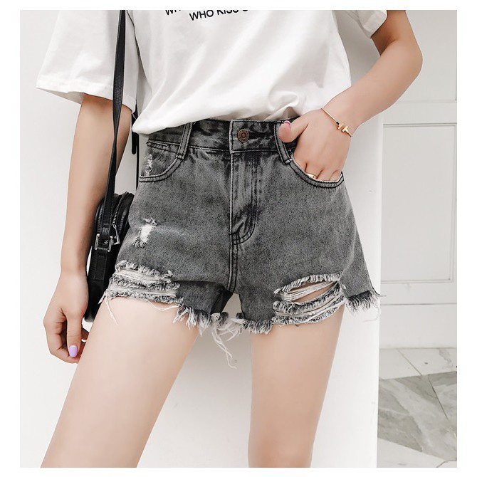 Quần short jean nữ MÀU XÁM RÁCH 2 BÊN CÀO TƯA mẫu mới S0DQ-667