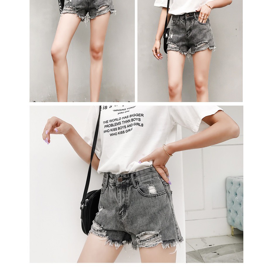 Quần short jean nữ MÀU XÁM RÁCH 2 BÊN CÀO TƯA mẫu mới S0DQ-667