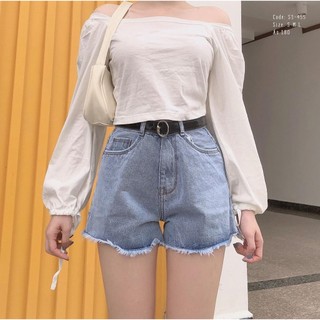 Quần short jean nữ trơn tua lai xanh nhạt tcm-1nn2