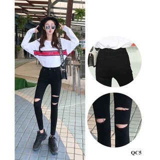 Quần jean nữ lưng cao ĐEN RÁCH GỐI ( BÊN 1 - BÊN 2 ) PPA#7