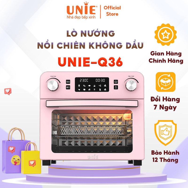 Lò nướng kiêm nồi chiên không dầu tiện lợi UNIE Q36 1700W, dung tích 25L, màu hồng - Hàng chính hãng