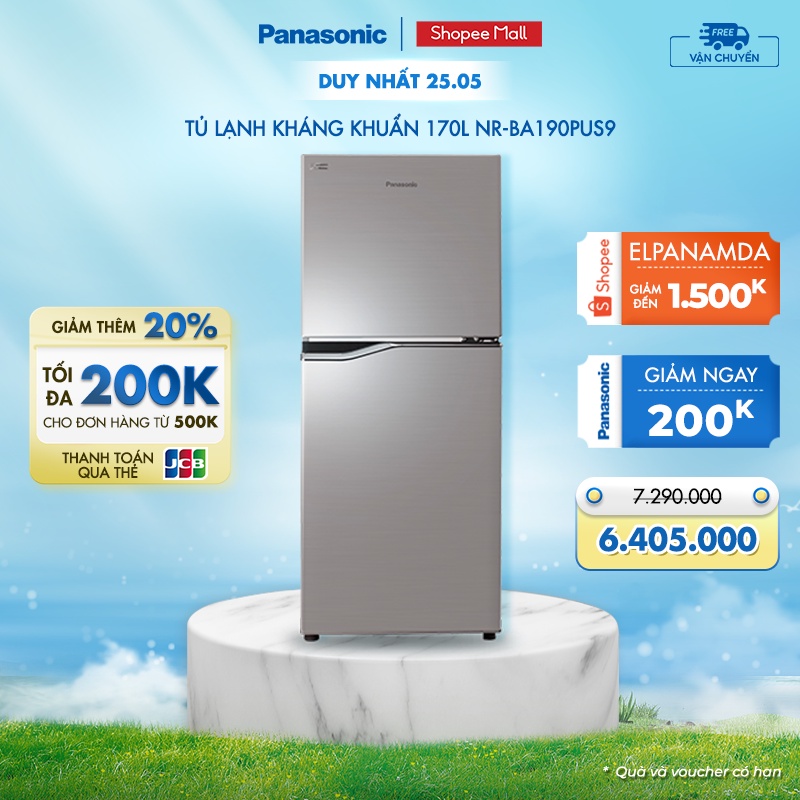 Tủ lạnh Panasonic 170L NR-BA190PUS9 Bộ Cảm biến Econavi - Ngăn Đá Trên