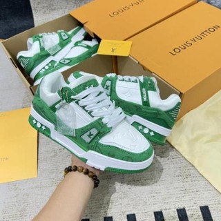  Giày Louis Vuitton LV Trainer Monogram Denim Giày LV Xanh Lá Giày LV Xanh Trắng Giày LV Trainer White Green +tất s 