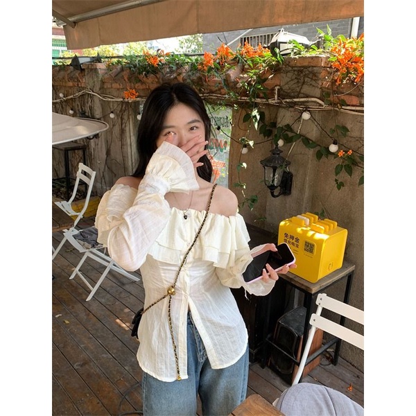 Áo Sơ Mi chiffon Trễ Vai Phong Cách Hàn Quốc Thời Trang Mùa Hè Cho Nữ