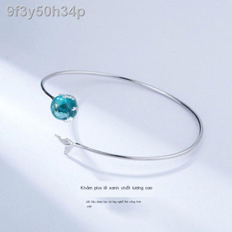 ( rẻ mà chất lượng)⊕Bạc 925 Nàng Tiên Cá Xốp Vòng Tay Vòng Tay Sương Giá Pha Lê Xanh Dương Vòng Tay Tính Khí Người Nhỏ T