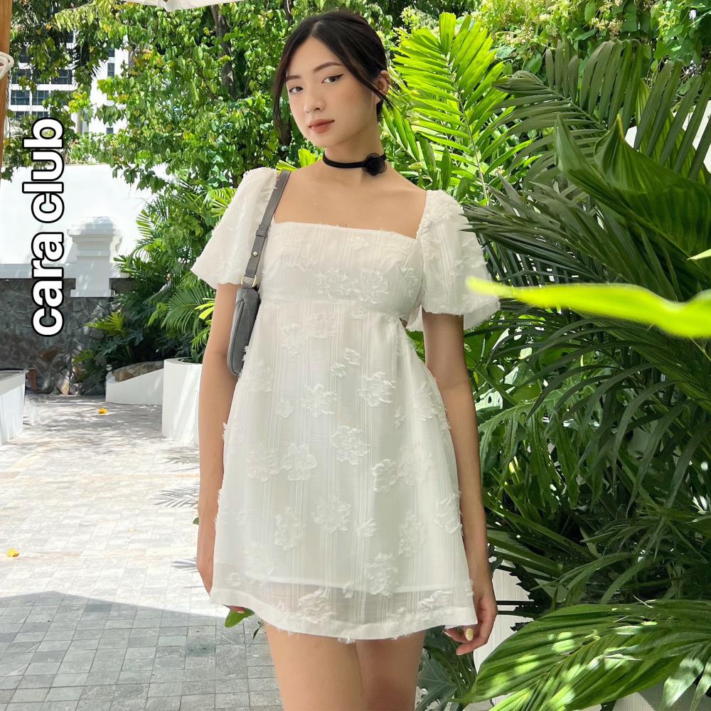 CARA Đầm Ngắn Nữ Viria dáng babydoll tay ngắn khoét eo dễ thương nắng động