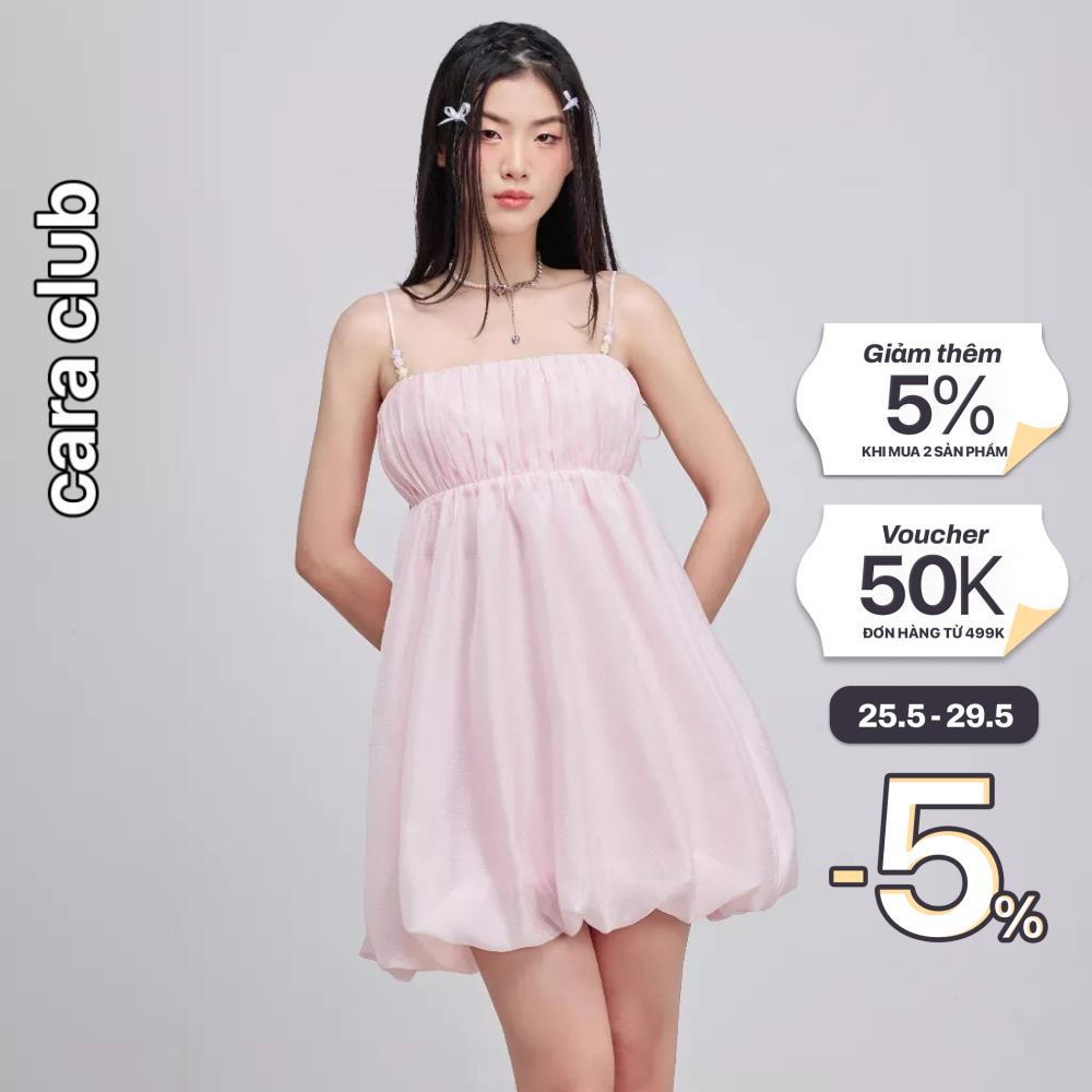 CARA Đầm ngắn nữ Eira dáng babydoll hai dây hình trái bí hiện đại