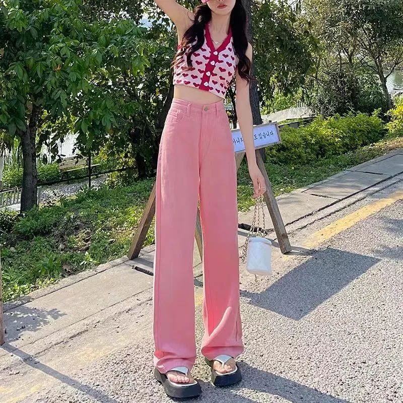 Quần Jean Ống Rộng Lưng Cao Thời Trang Mùa Hè 2023 Dành Cho Nữ