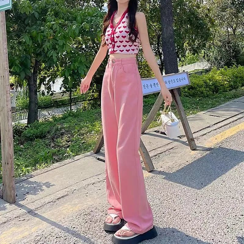 Quần Jean Ống Rộng Lưng Cao Thời Trang Mùa Hè 2023 Dành Cho Nữ