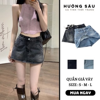  Quần giả váy jean  Chân váy bò nữ Màu Xanh - Khói cạp cao tôn dáng Hường Sâu 
