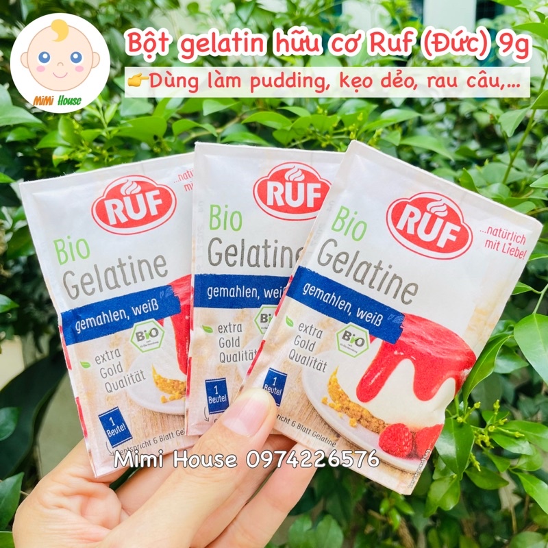 Bột gelatin hữu cơ Ruf (Đức) 9g, làm pudding, kẹo dẻo cho bé