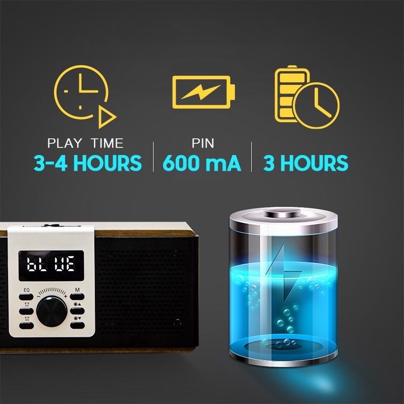 Loa Bluetooth VietStar VS3 Công Suất 16W, Bluetooth 5.0, Pin 4h, FM radio, USB, TF, AUX,Báo thức - Gia Khang Shop