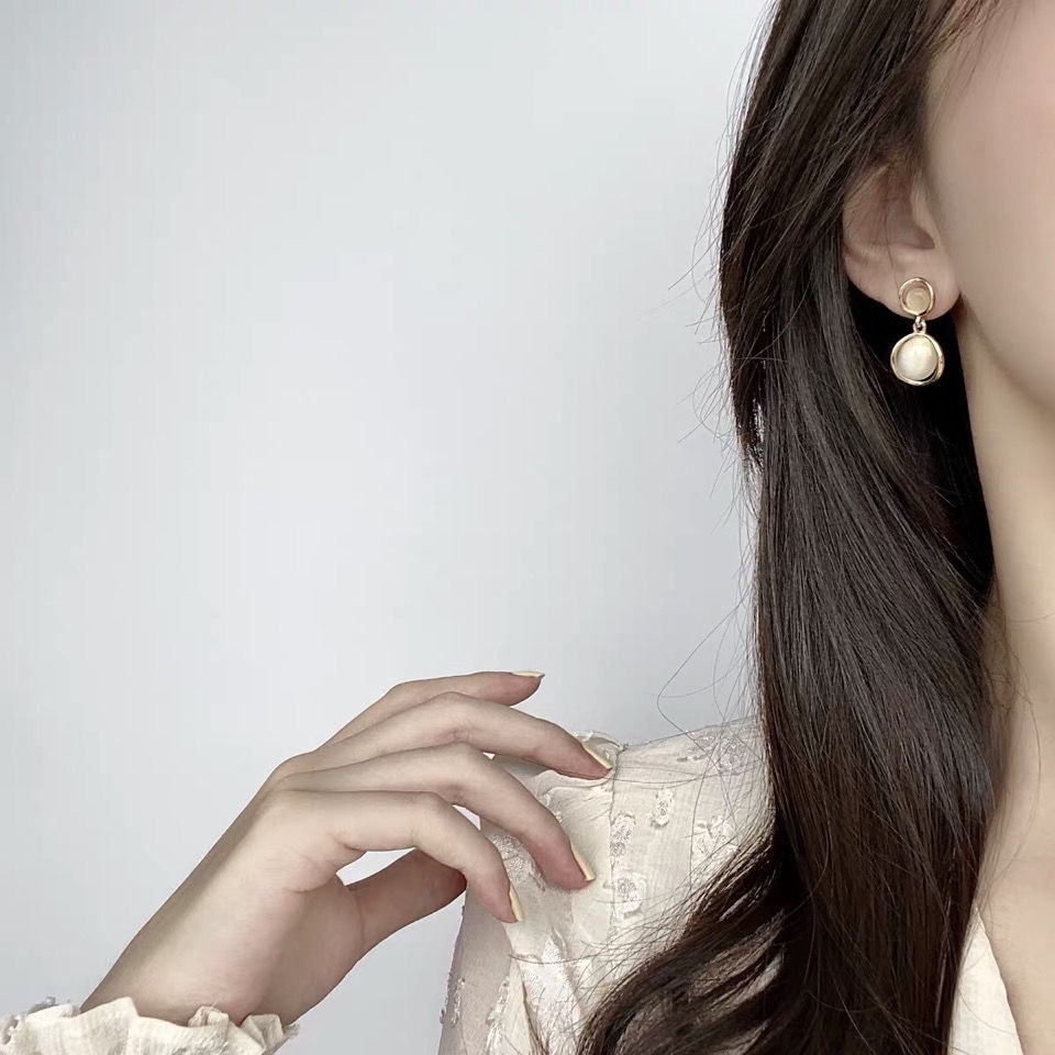 Bông Tai Đá Mắt Mèo Ngắn Phong Cách Pháp Cổ Điển Thời Trang Cao Cấp Không Cần Xỏ Khuyên