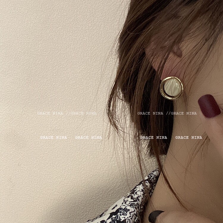 Bông Tai Đá Mắt Mèo Ngắn Phong Cách Pháp Cổ Điển Thời Trang Cao Cấp Không Cần Xỏ Khuyên