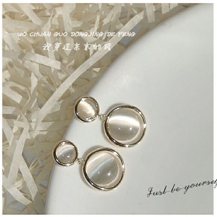 Bông Tai Đá Mắt Mèo Ngắn Phong Cách Pháp Cổ Điển Thời Trang Cao Cấp Không Cần Xỏ Khuyên