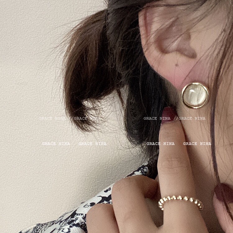 Bông Tai Đá Mắt Mèo Ngắn Phong Cách Pháp Cổ Điển Thời Trang Cao Cấp Không Cần Xỏ Khuyên