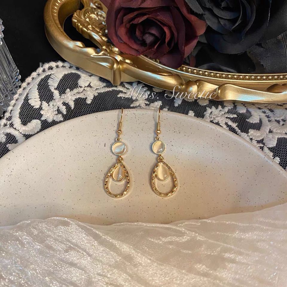 Bông Tai Đá Mắt Mèo Ngắn Phong Cách Pháp Cổ Điển Thời Trang Cao Cấp Không Cần Xỏ Khuyên