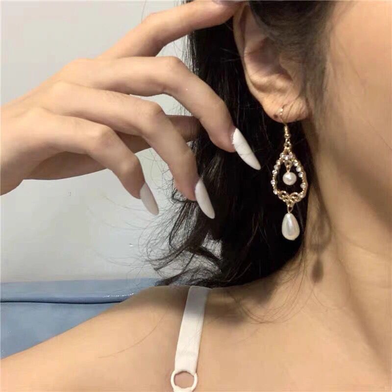 Bông Tai Mạ Bạc 925 Dáng Dài Đính Ngọc Trai Phong Cách Hong Kong Dễ Thương