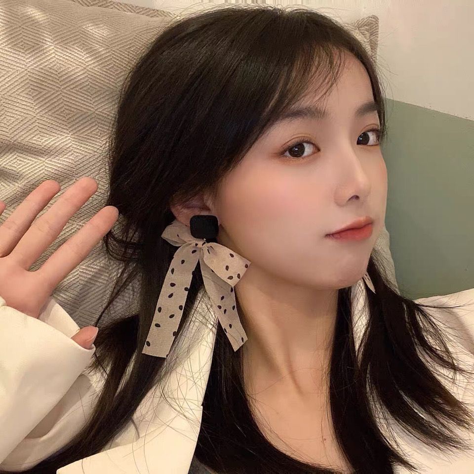 Bông Tai Hình Nơ Họa Tiết Chấm Bi Bằng Bạc Phong Cách Hàn Quốc Thời Trang