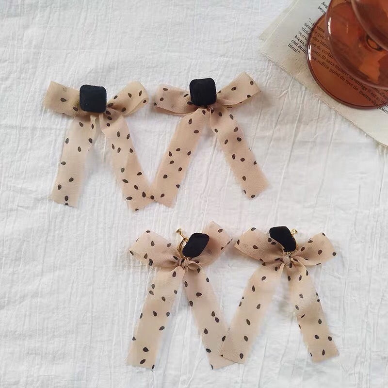 Bông Tai Hình Nơ Họa Tiết Chấm Bi Bằng Bạc Phong Cách Hàn Quốc Thời Trang