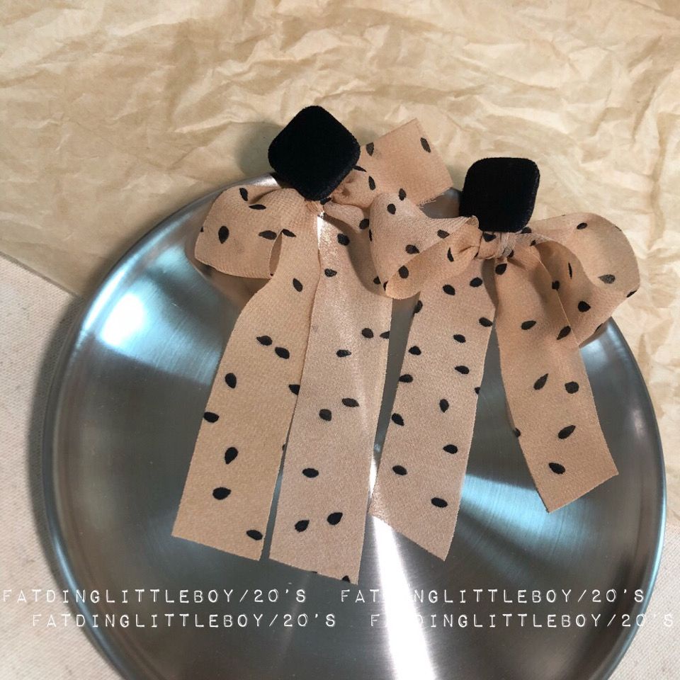 Bông Tai Hình Nơ Họa Tiết Chấm Bi Bằng Bạc Phong Cách Hàn Quốc Thời Trang