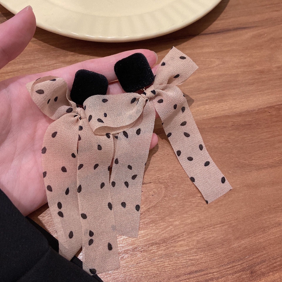 Bông Tai Hình Nơ Họa Tiết Chấm Bi Bằng Bạc Phong Cách Hàn Quốc Thời Trang