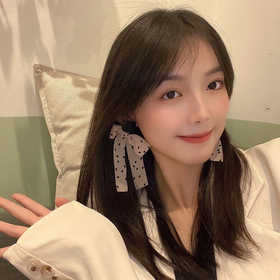 Bông Tai Hình Nơ Họa Tiết Chấm Bi Bằng Bạc Phong Cách Hàn Quốc Thời Trang