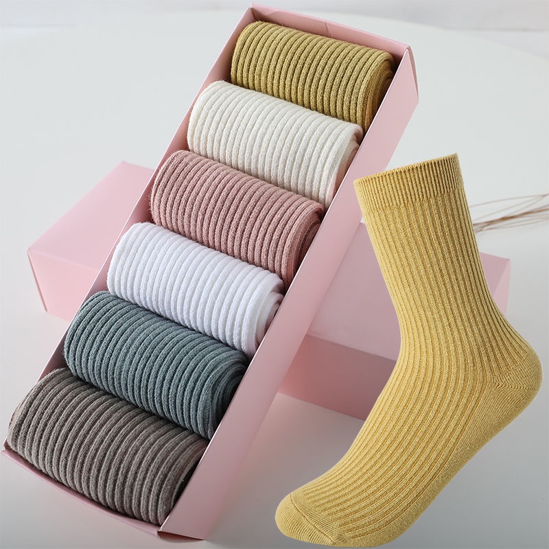 Vớ Cotton Dày Dặn Màu Trắng Đen Trơn Thoải Mái Dành Cho Nữ