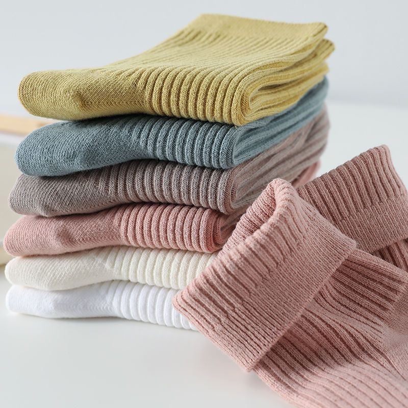 Vớ Cotton Dày Dặn Màu Trắng Đen Trơn Thoải Mái Dành Cho Nữ