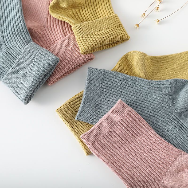 Vớ Cotton Dày Dặn Màu Trắng Đen Trơn Thoải Mái Dành Cho Nữ