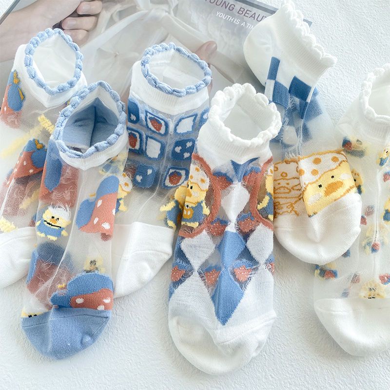 Vớ Cổ Thuyền Vải Lụa Mỏng Màu Trắng Phong Cách Nhật Bản Dễ Thương Thời Trang Mùa Hè Cho Nữ